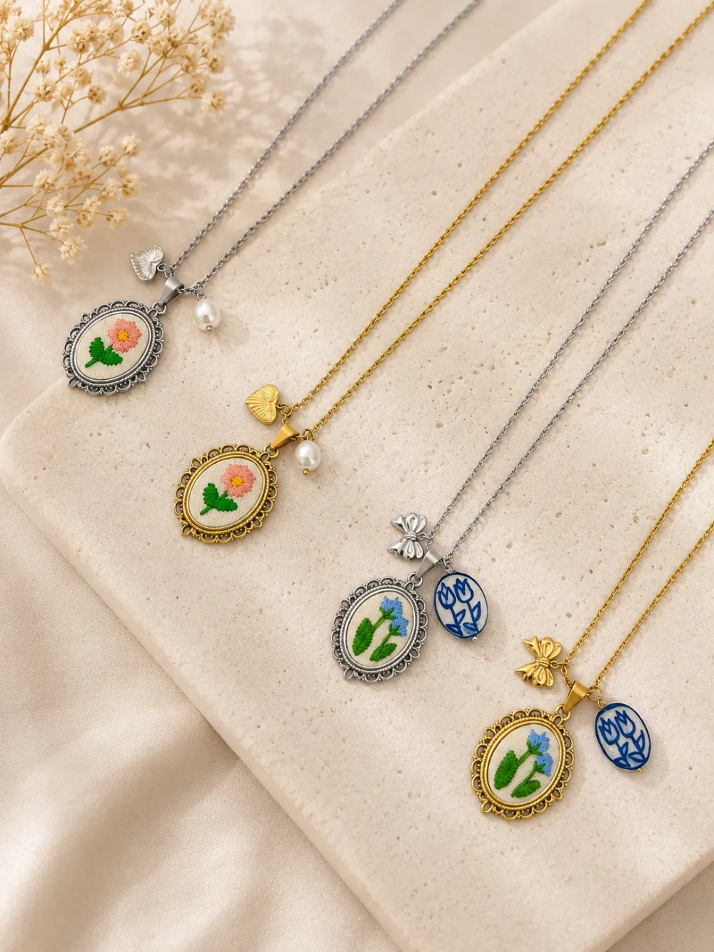 Fiore ricamato-Collana lunga in Acciaio - CL-413-3806