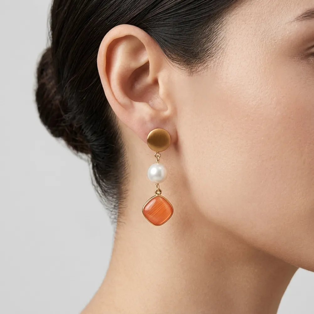 Pendente perla e rombo-Orecchini Moda in Acciaio - OAM-103-AA5153E