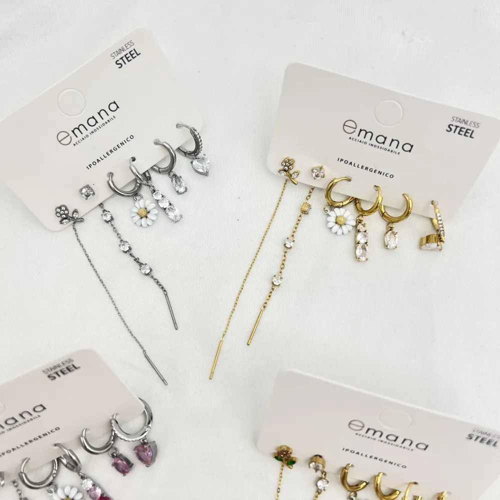 Margherita, cuore-Set 6pz Orecchini in Acciaio e Zirconia - OR-103-AA7168E
