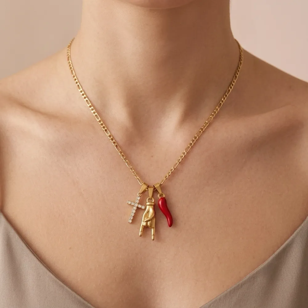 Croce, cornino-Collana corta in Acciaio - CL-413-3846