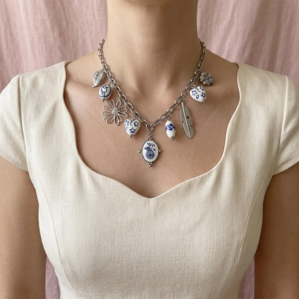 Ceramica e margherita-Collana corta in Acciaio - CL-413-3816
