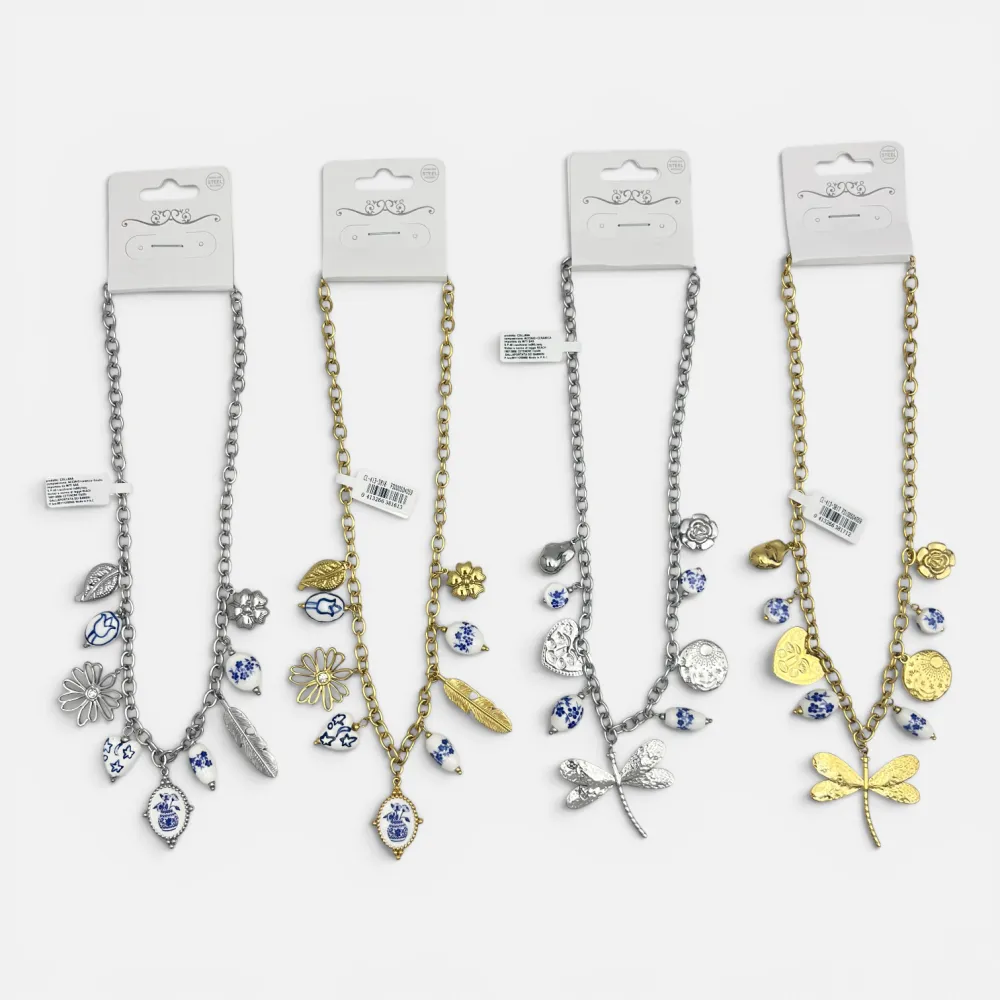 Ceramica e margherita-Collana corta in Acciaio - CL-413-3816