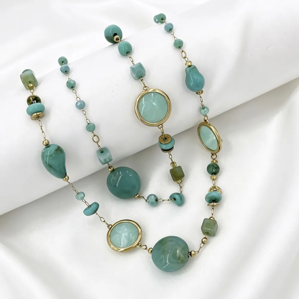 Cristalli ovale - Collana lunga in acciaio  - CL-732-539