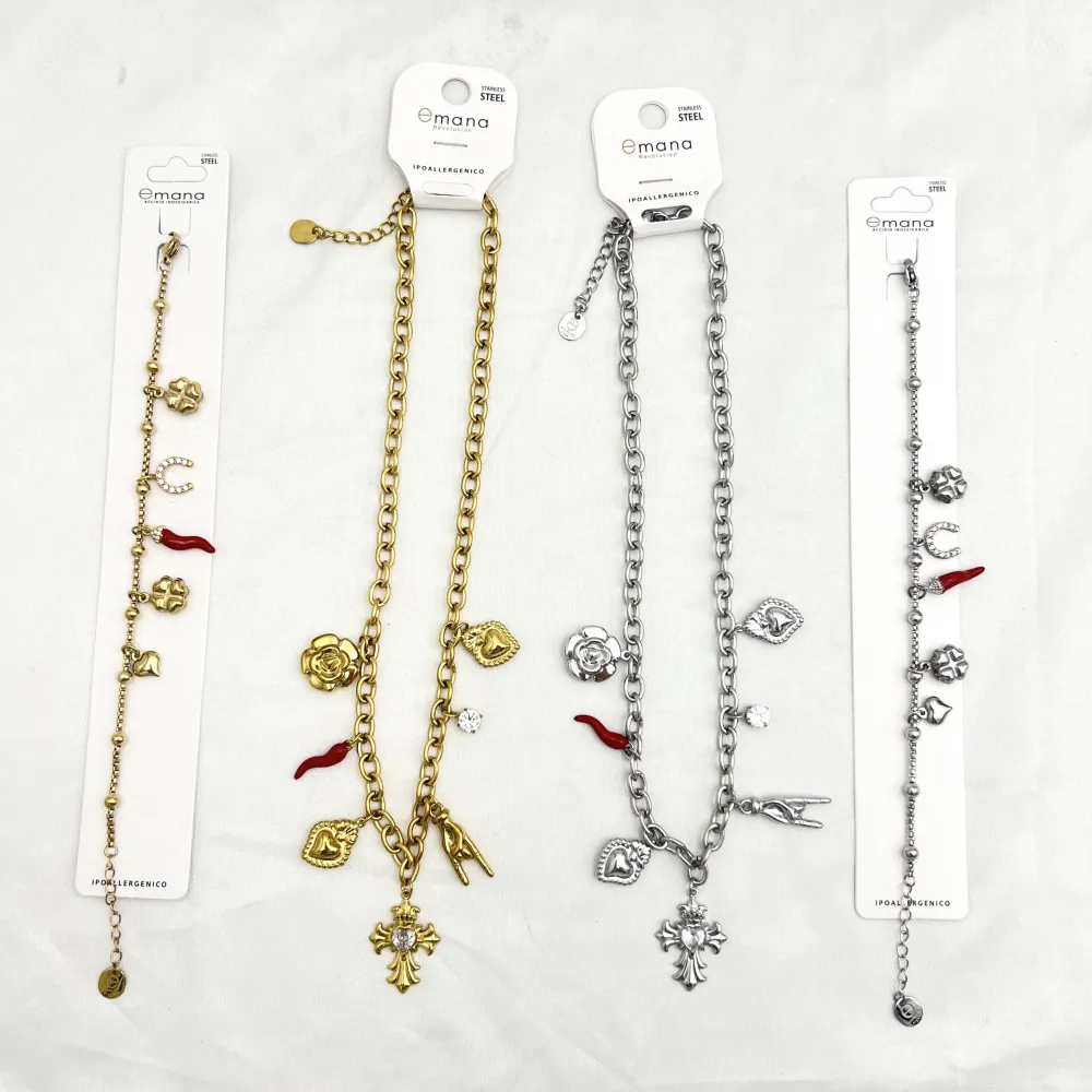 Croce, cornino, sacro cuore -Collana corta in Acciaio - CL-103-AA6861N