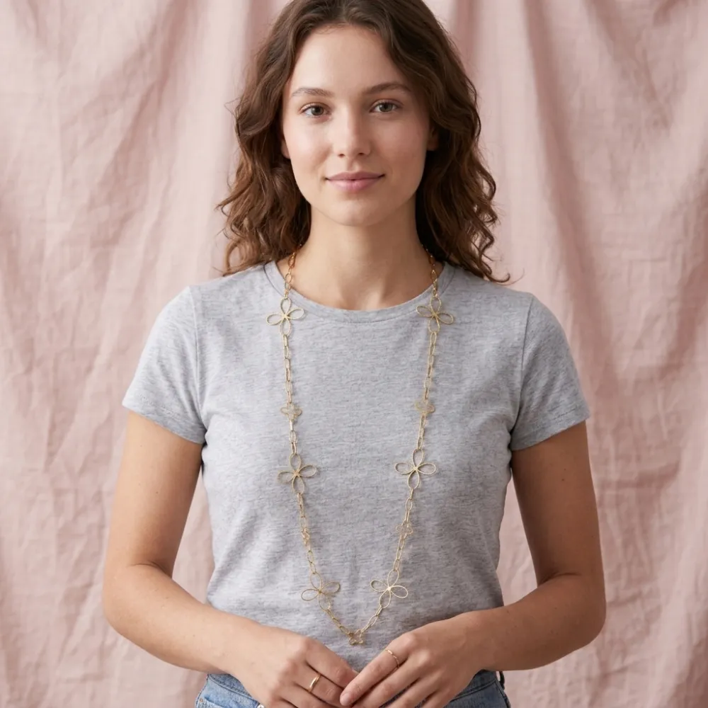 Catena cerchio Fiore-Collana lunga in Acciaio - CL-794-96