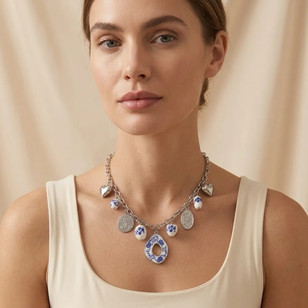 Ceramica, Sole, Luna, Cuore-Collana corta in Acciaio - CL-413-3815