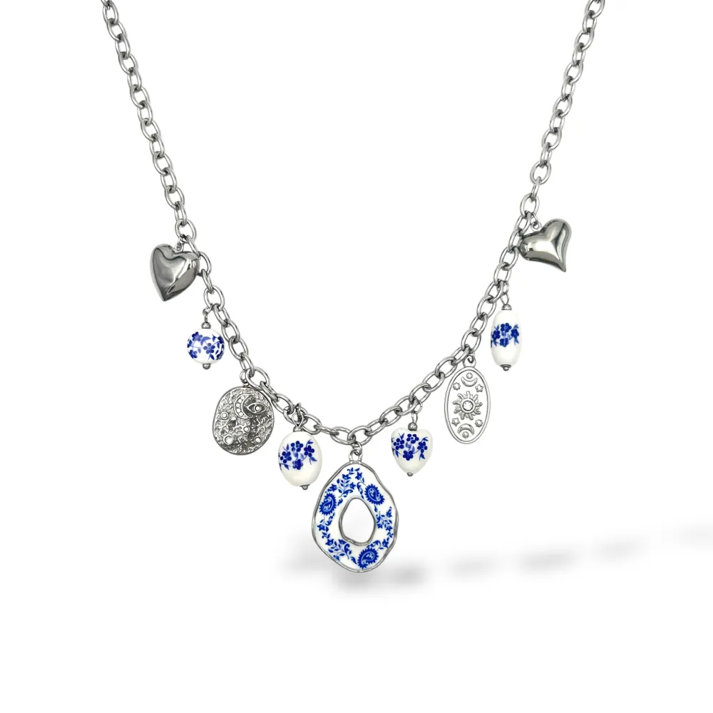 Ceramica, Sole, Luna, Cuore-Collana corta in Acciaio - CL-413-3815