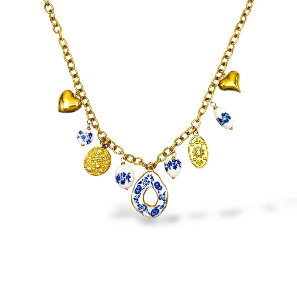Ceramica, Sole, Luna, Cuore-Collana corta in Acciaio - CL-413-3815