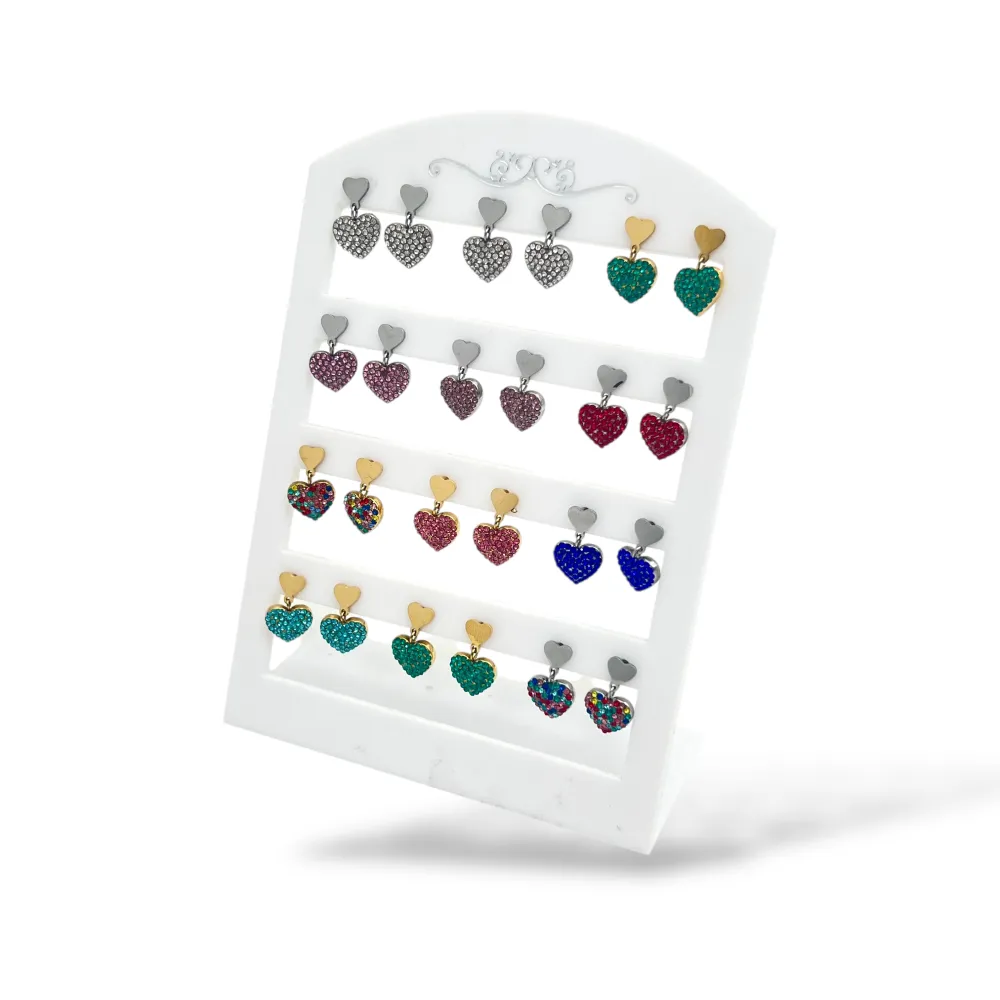 Cuore Pendente con Strass-24pz Orecchini in Acciaio - OR-103-AA2013N