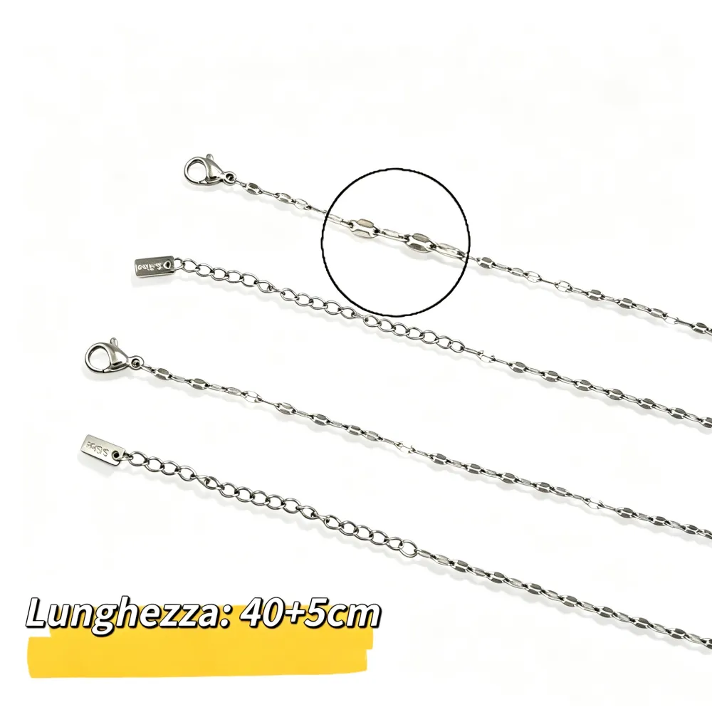 Catena semplice 40+5cm- Collana corta in Acciaio (Confezione da 6pz) - CO-413-600 (40+5cm)