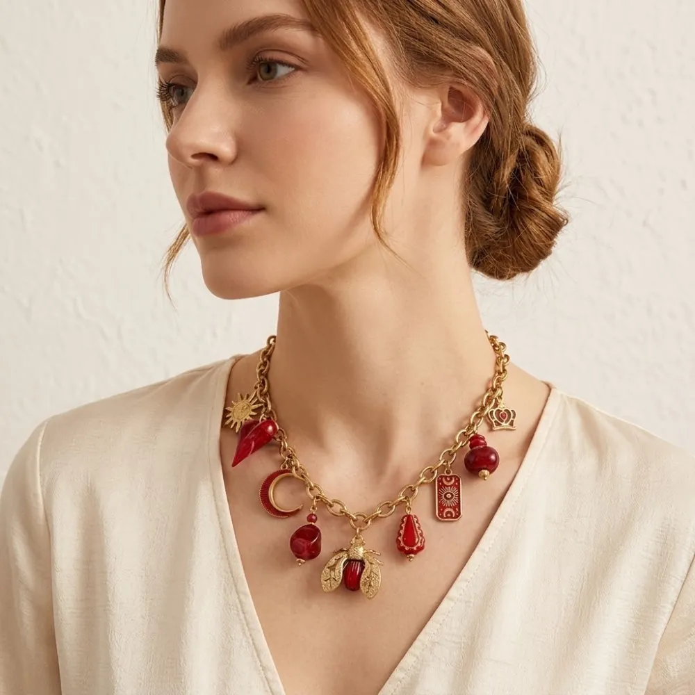 Ape, Luna, Cuore, Sole, Pietre-Collana Corta Moda in Acciaio - CAC-732-693