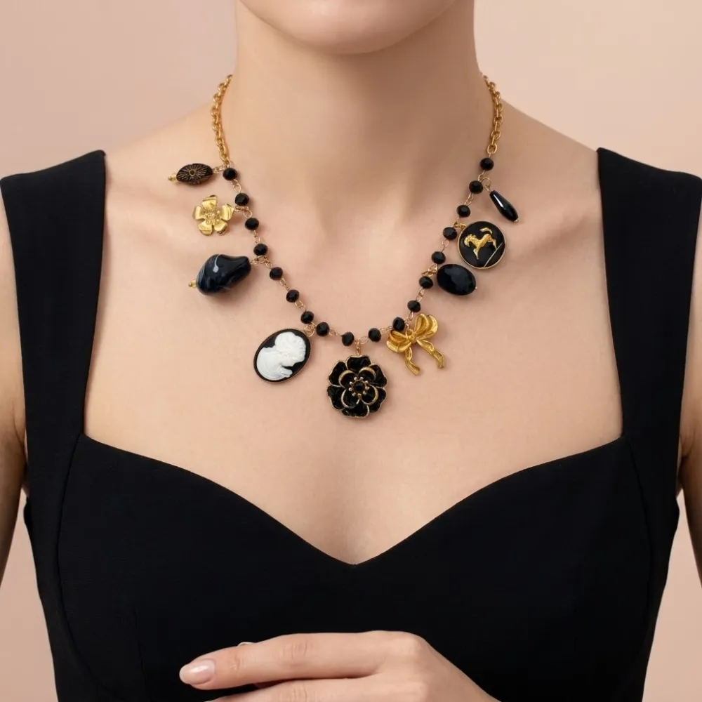Fiore, Dama, Fiocco-Collana Corta Moda in Acciaio - CAC-732-677