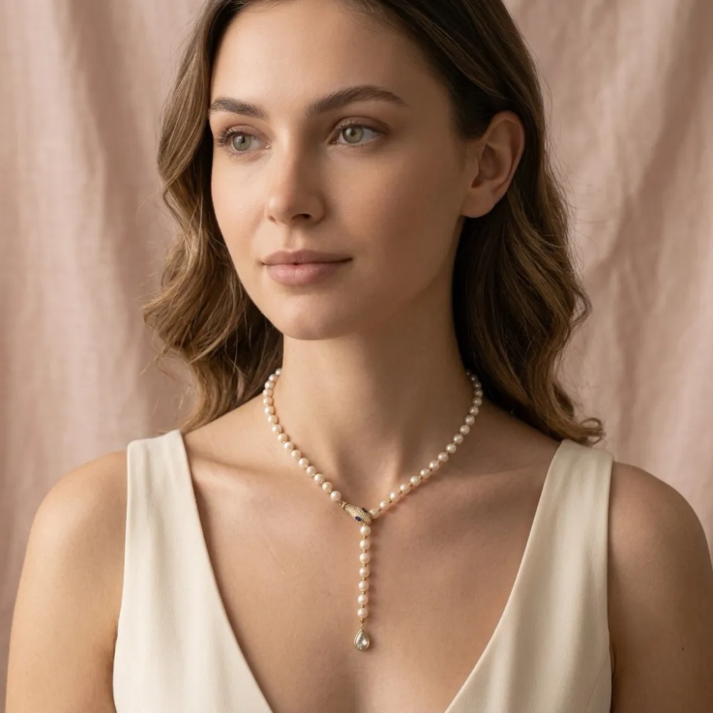 Serpente e perla-Collana corta in Acciaio - CL-794-153