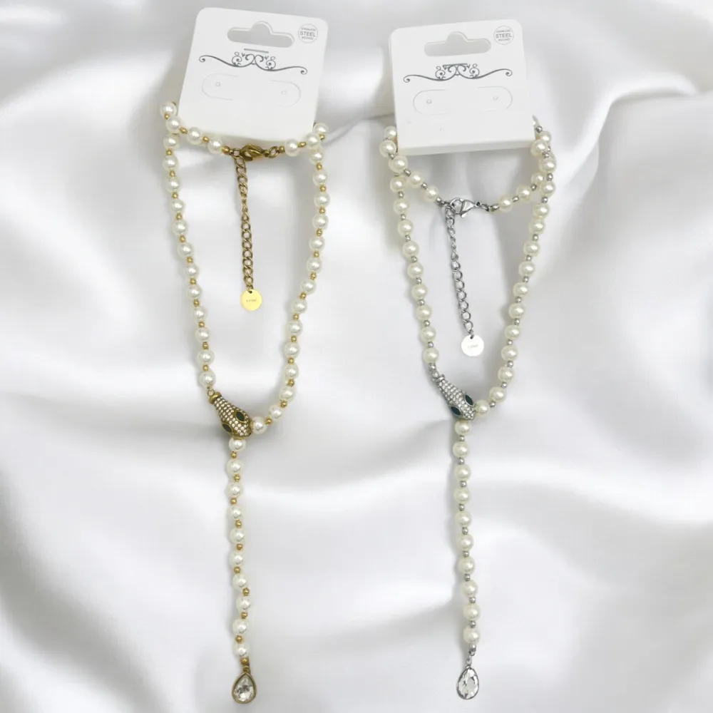 Serpente e perla-Collana corta in Acciaio - CL-794-153