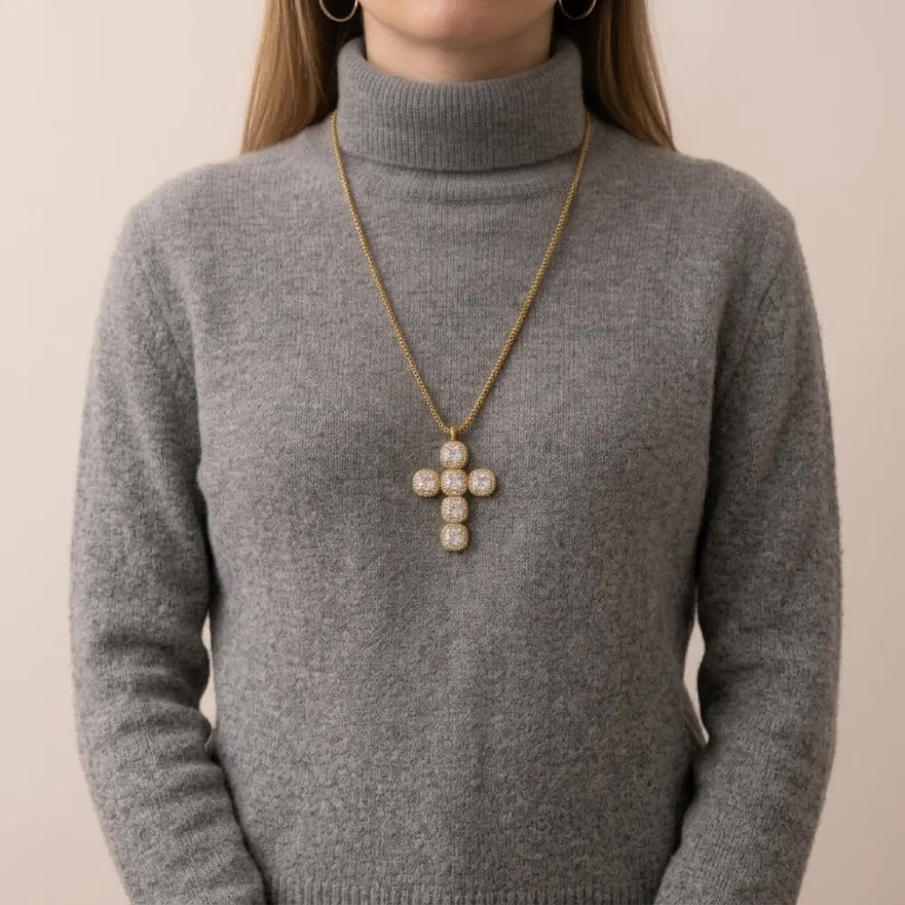 Croce-Collana Lunga in Acciaio - CL-103-AA7355N/65+5cm