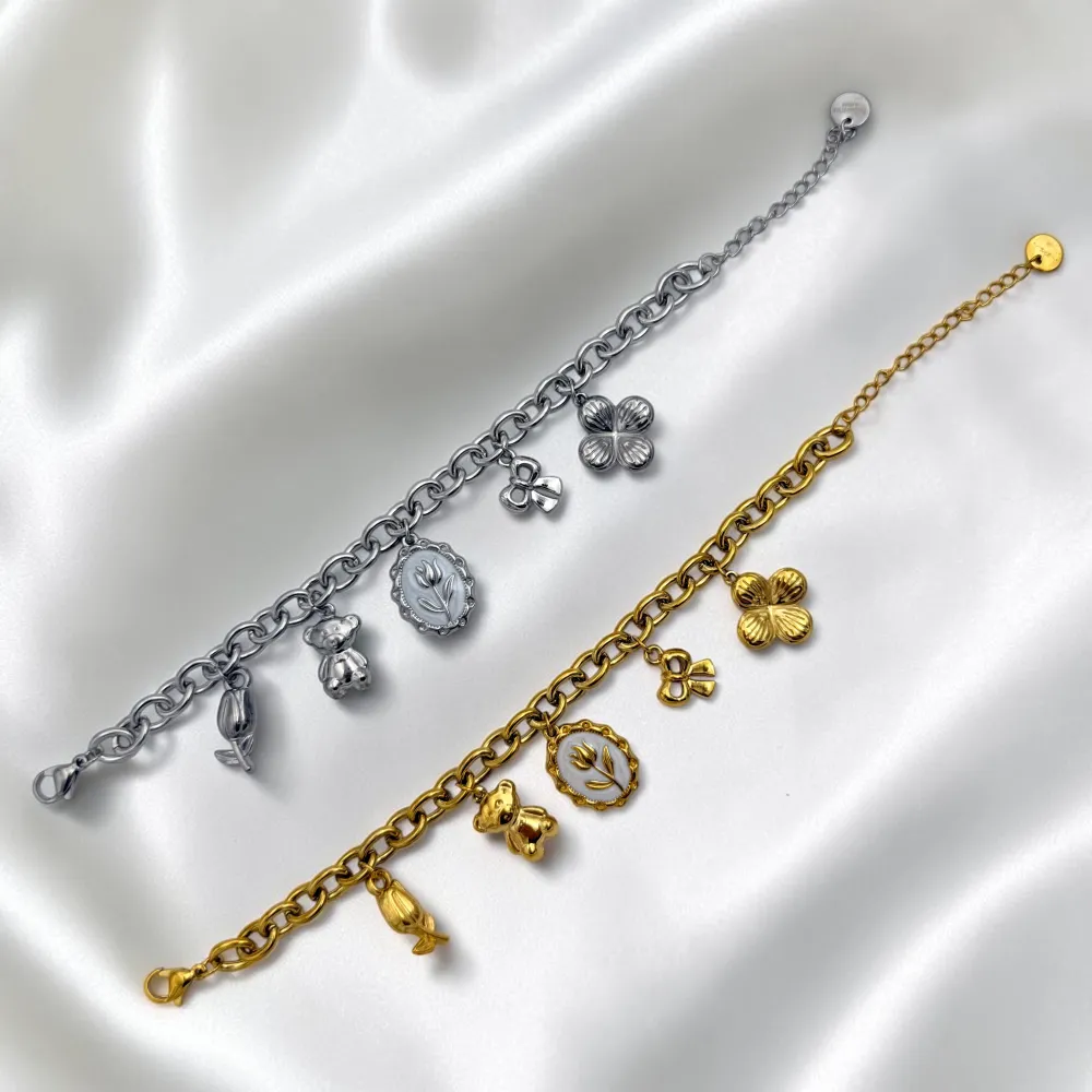 Tulipano, Orsetto, Fiocco-Bracciale in acciaio - BR-413-3299