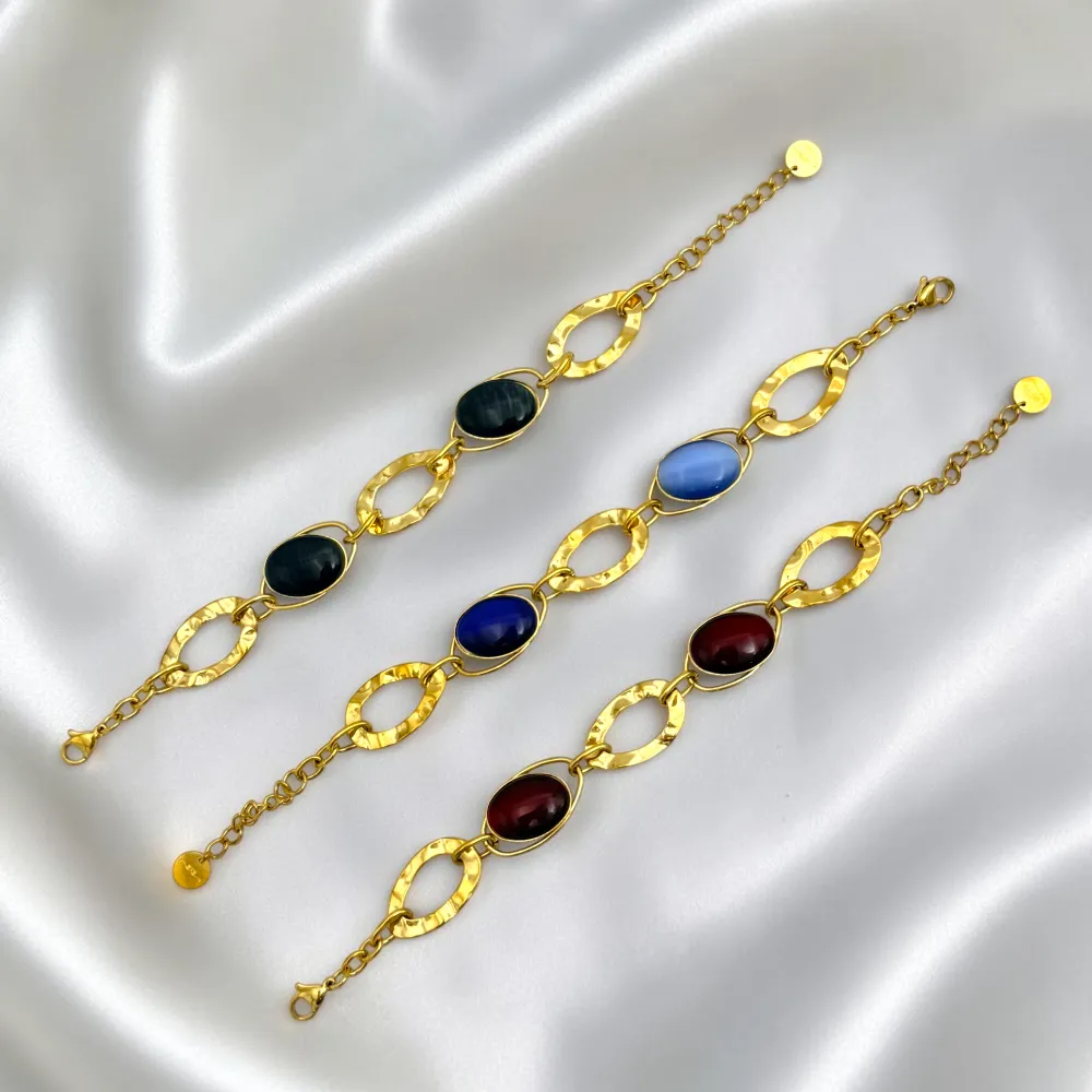 Catena Con Pietre Effetto Occhio Di Gatto-Bracciale in Acciaio - BR-794-133