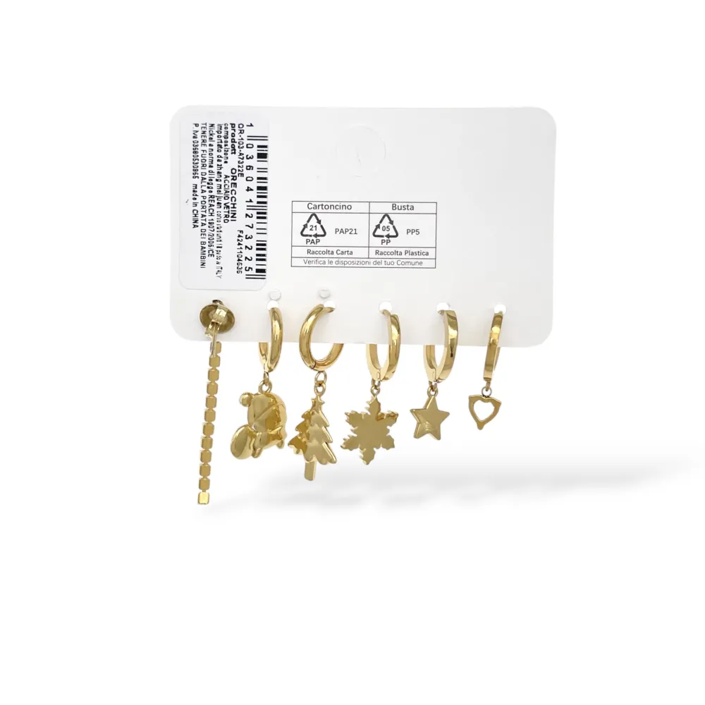 Babbo Natale, Albero di Natale, Fiocco di Neve, Tennis-Set 6pz Orecchini in Acciaio e Zirconia - OR-103-AA7322E