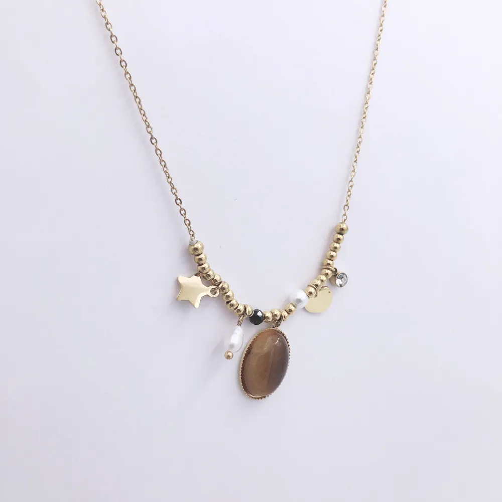 Pendente pietra occhi di tigre e perla di fiume 4168  - Collana_2