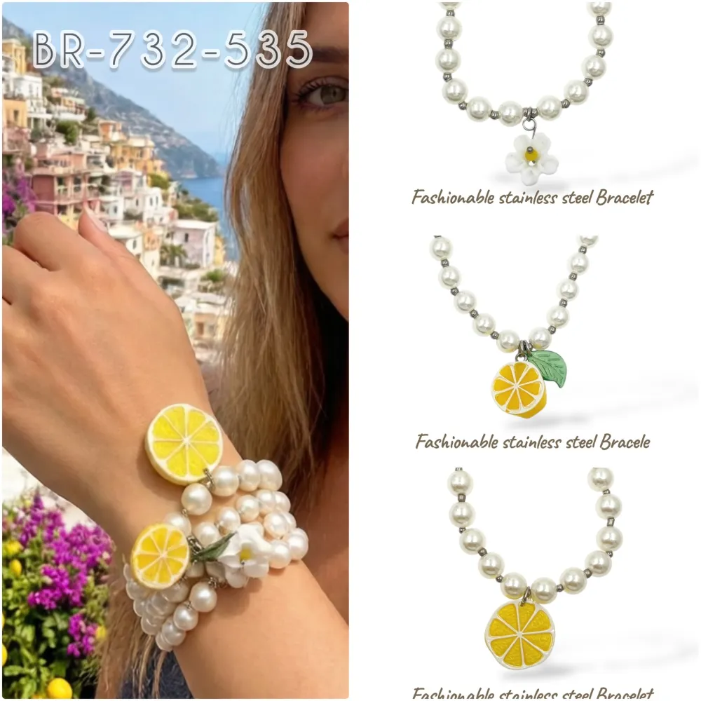 Set 3pz Limone -Bracciale Elastico in Acciaio - BR-732-535