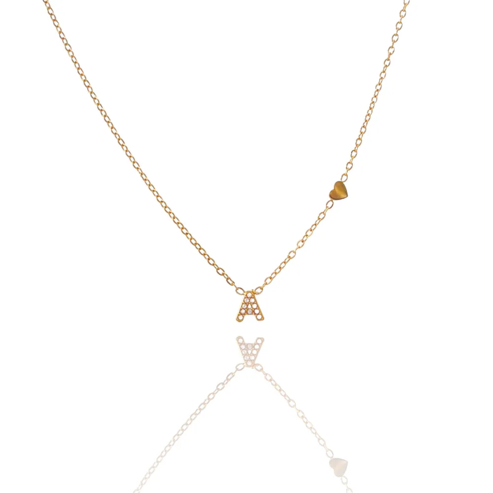 Iniziale  Piccolo con Zirconia Argento-Collana Corta in Acciaio - CAC-103-AA3208N ORO (MIX)