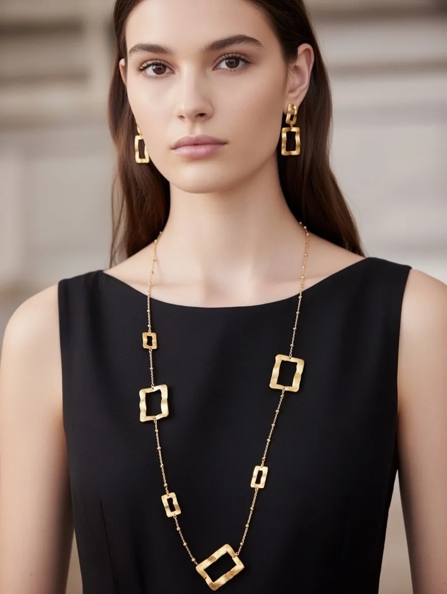 Catena Rettangolare -Collana Lunga in Acciaio - CL-103-AA6374N (Argento)