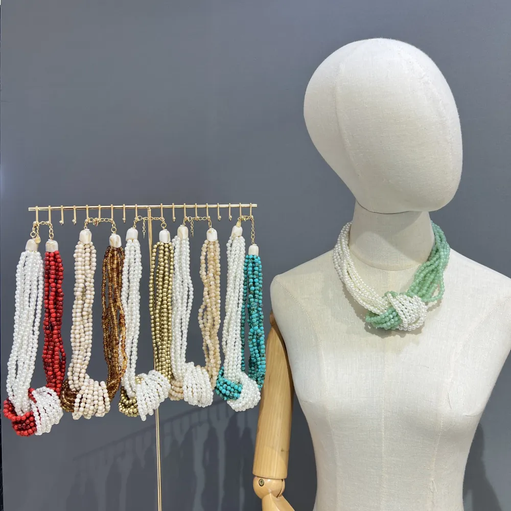 [CL-732-603] Multifilo Perla nodo-Collana Corta in Resina - CL-732-603