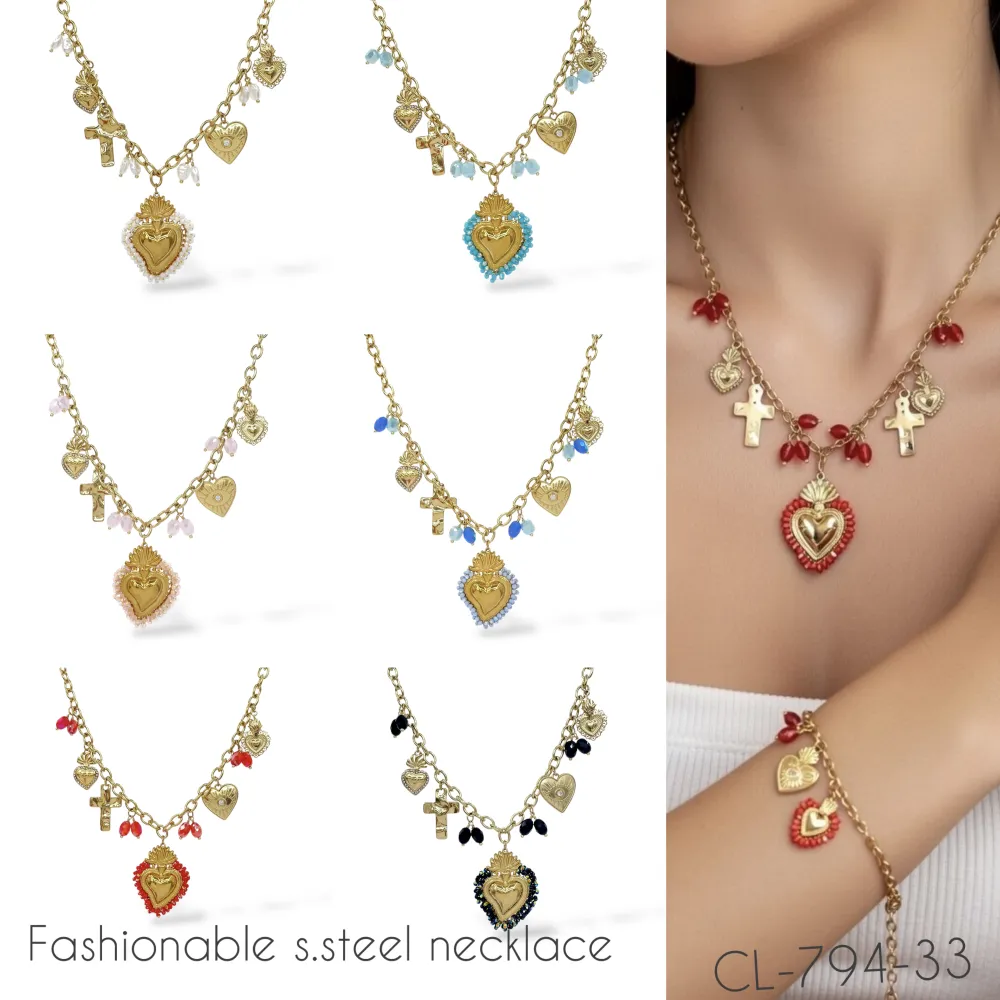 Sacro Cuore -Collana Corta in Acciaio - CL-794-33 (Nero)