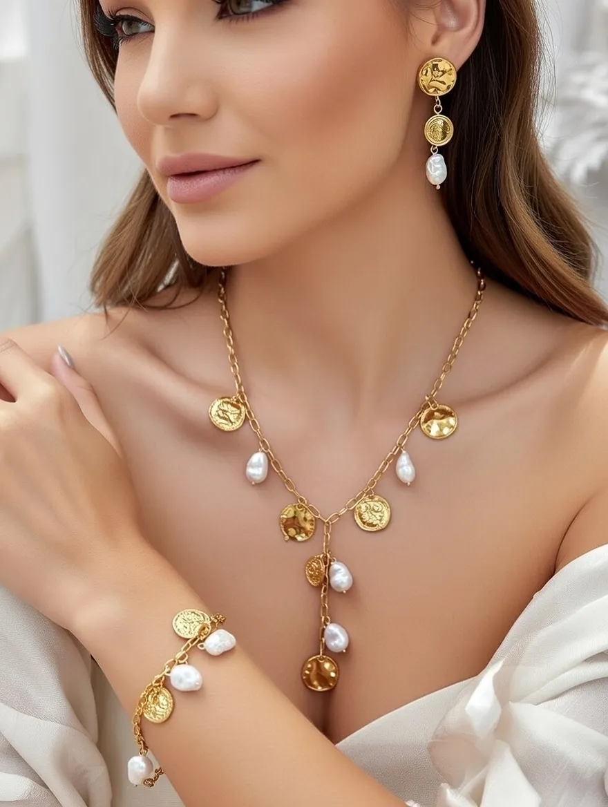 Moneta Regina Y perla -Collana Corta in Acciaio - CL-794-56