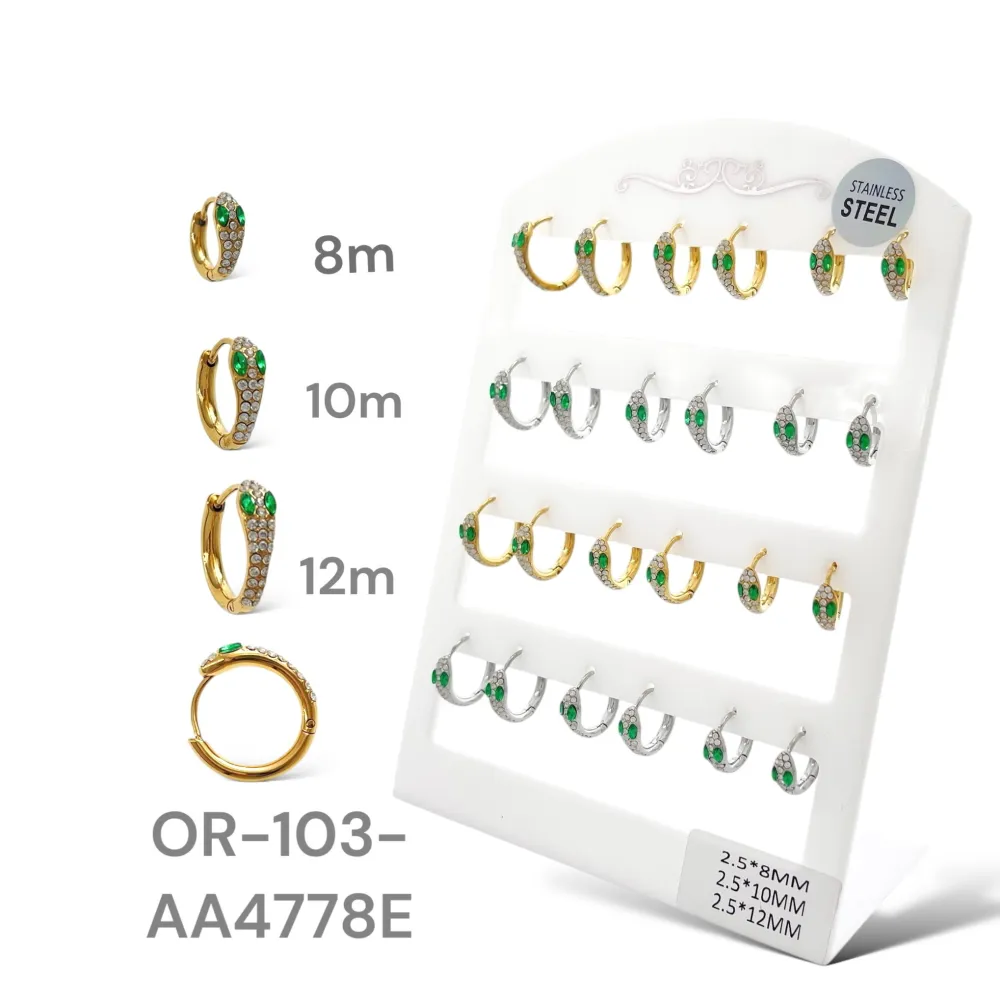 Cerchio Serpente con Strass -24pz Orecchini in Acciaio - OR-103-AA4778E 8-12mm