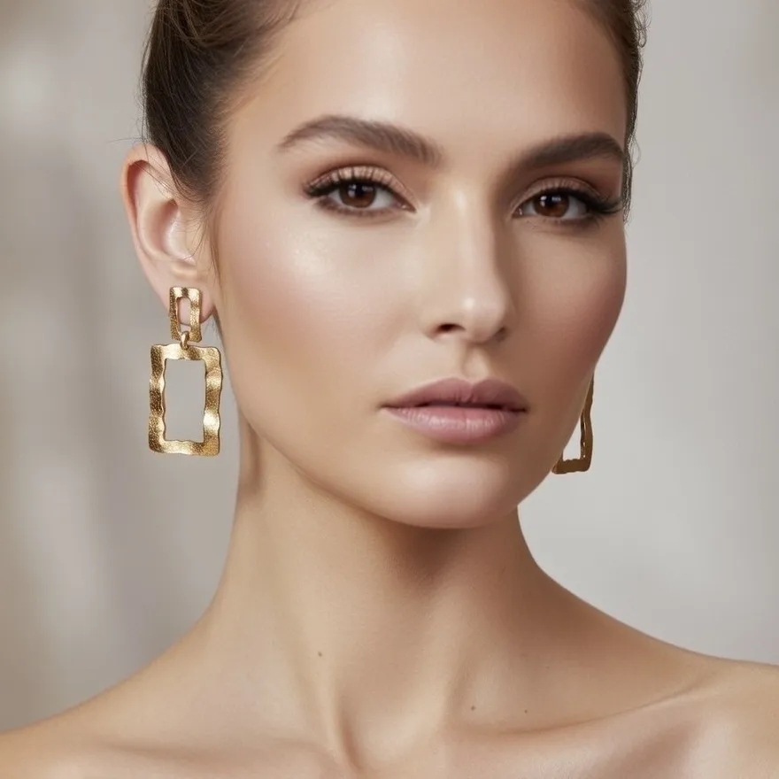 Cerchio Rettangolare-Orecchini in Acciaio - OR-103-AA6373E (Oro Giallo)