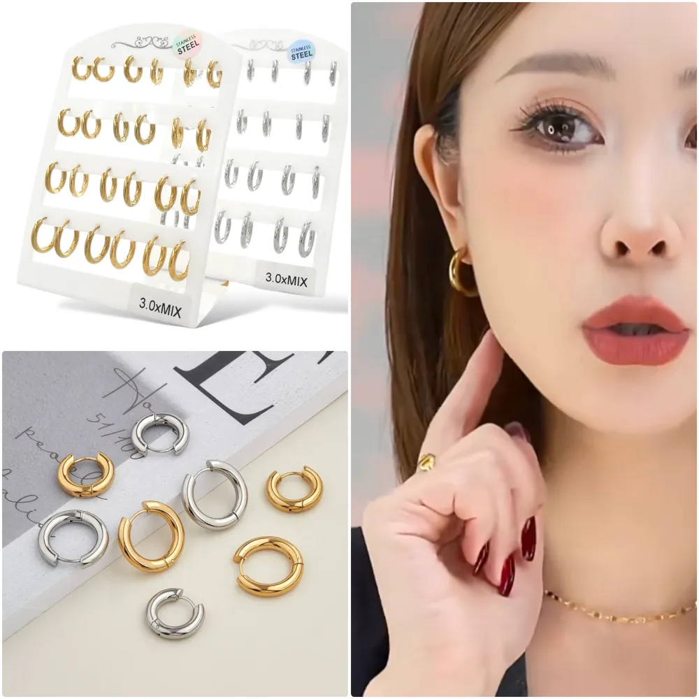 Cerchio Liscio 3.0 Scalare-24pz Orecchini in Acciaio - OR-450-688-689