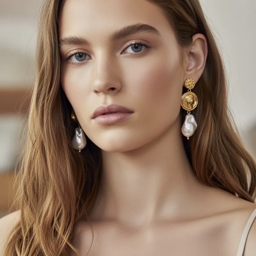 [OR-732-491] Moneta donna Perla-Orecchini in Acciaio - OR-732-491