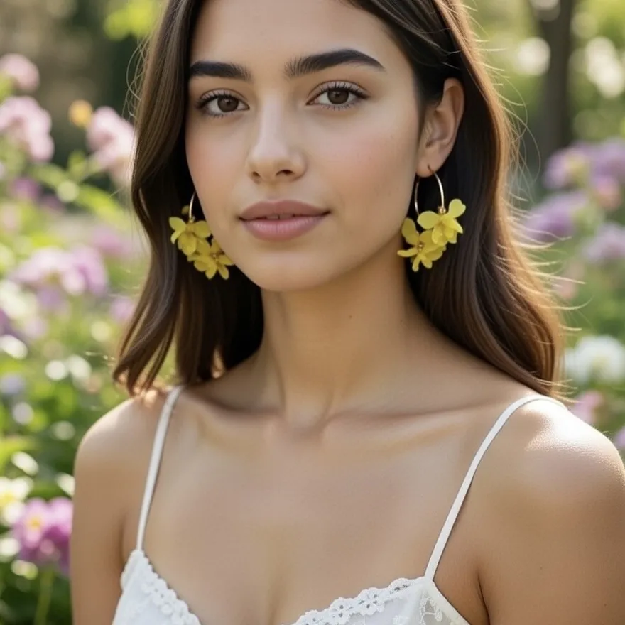 Cerchio con Fiore-Orecchini in Acciaio - OR-732-613 (Giallo)