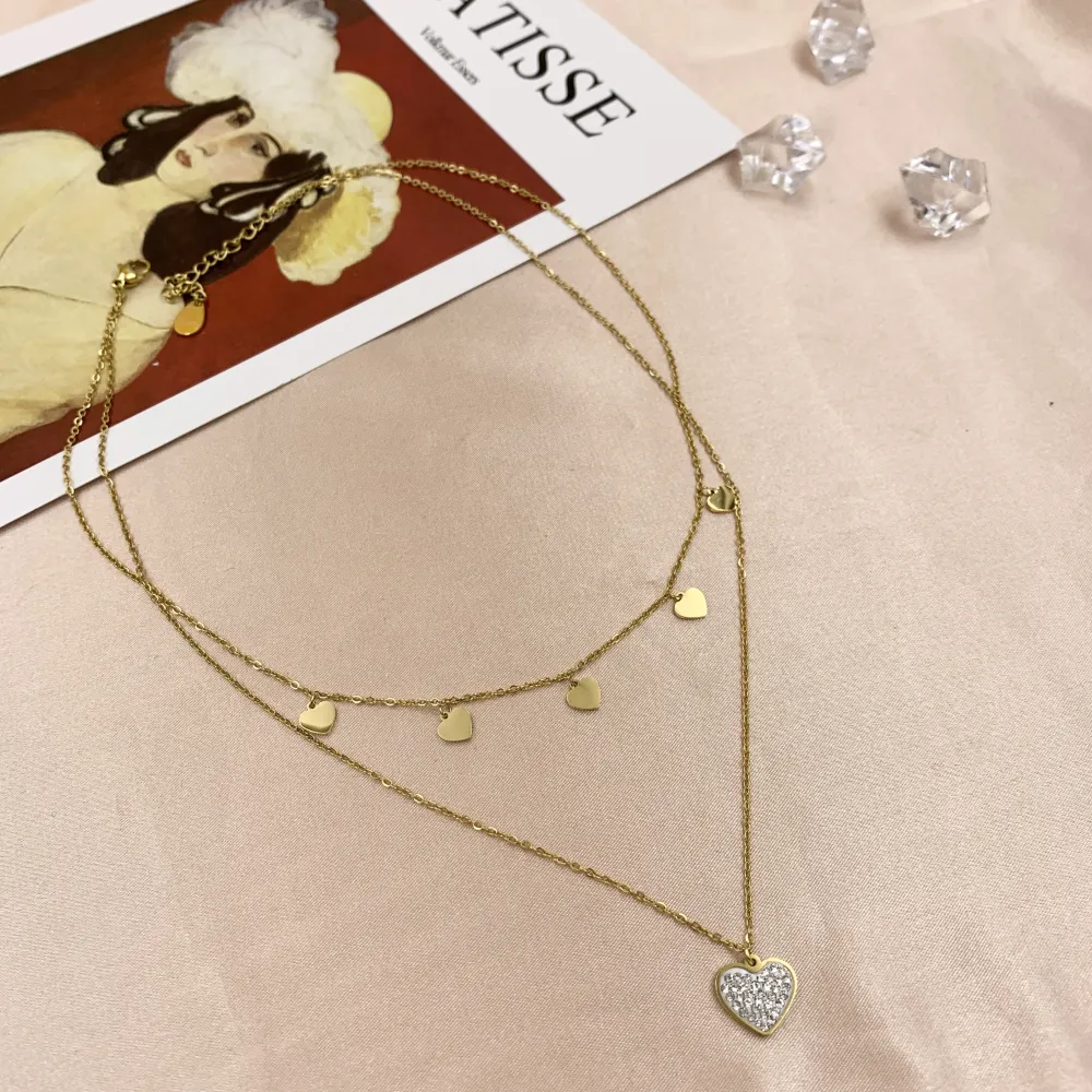 CAC6766-Cuore con Strass Cuorecini- Collana Corta Multifilo in