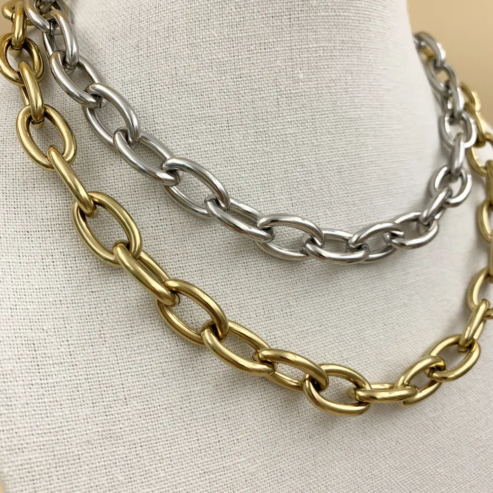 [CAC6773-Catena Grossa 18x12mm- Collana Corta in Acciaio] CAC6773-Catena Grossa 18x12mm- Collana Corta in Acciaio (Argento)