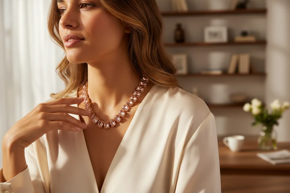 pietre Colorate Rettangolare -Collana Corta in Acciaio - CL-103-AA6089N