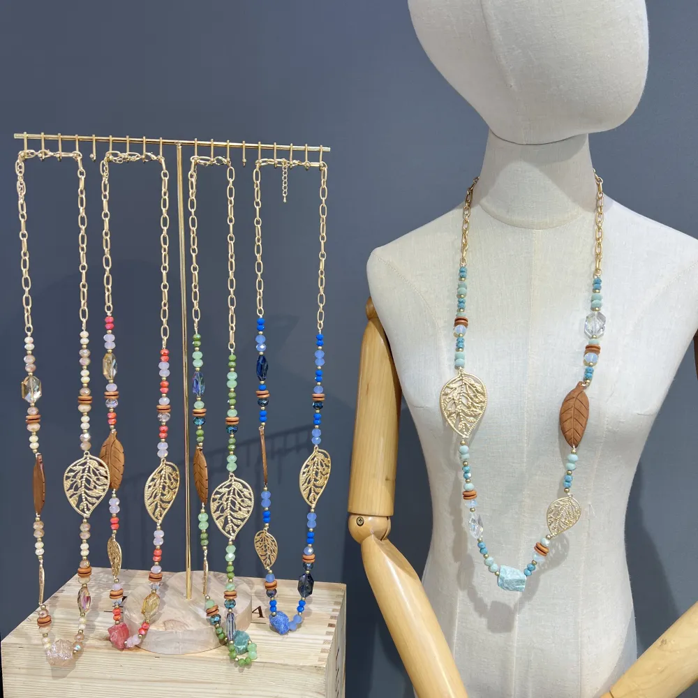 Perline Foglia  -Collana Lunga Moda - CL-510-113