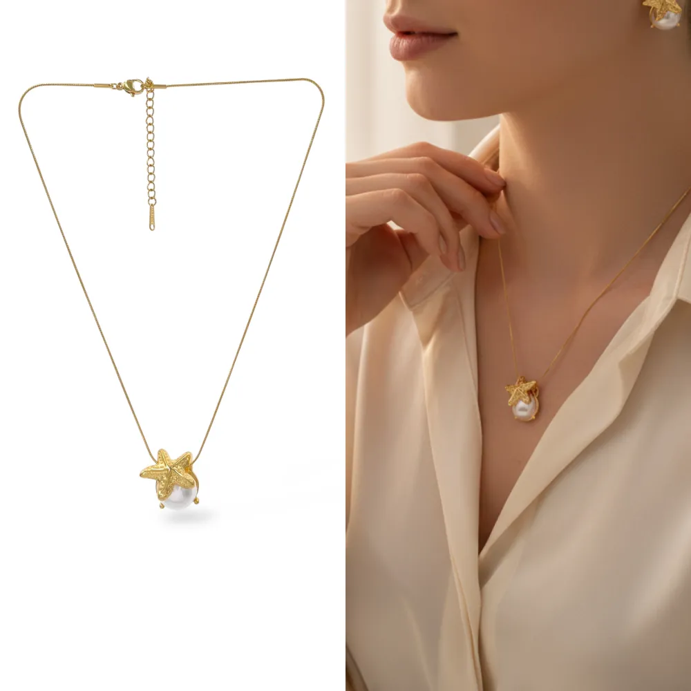 Perla Stella Marina-Collana Corta in Acciaio - CL-783-51