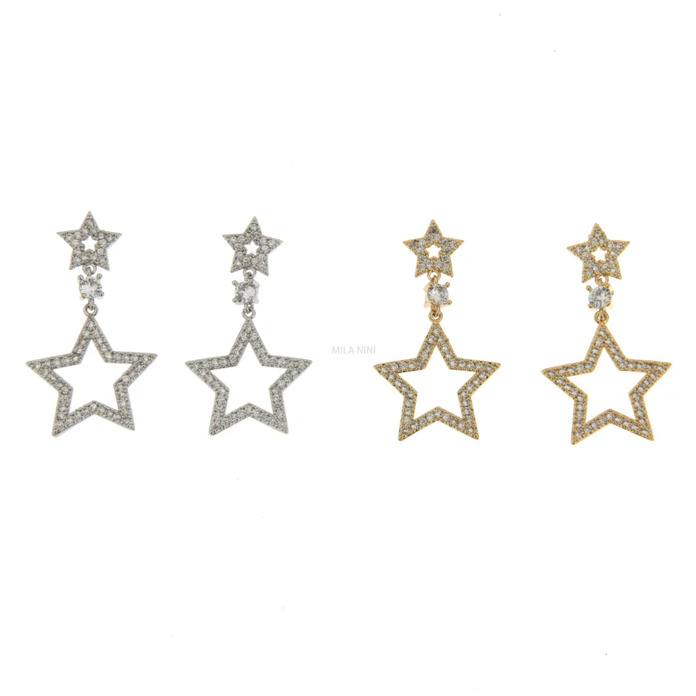 [Doppio Stella 1 - Orecchini Pendenti Cubic Zirconia] Doppio Stella 1 - Orecchini Pendenti Cubic Zirconia (Argento)