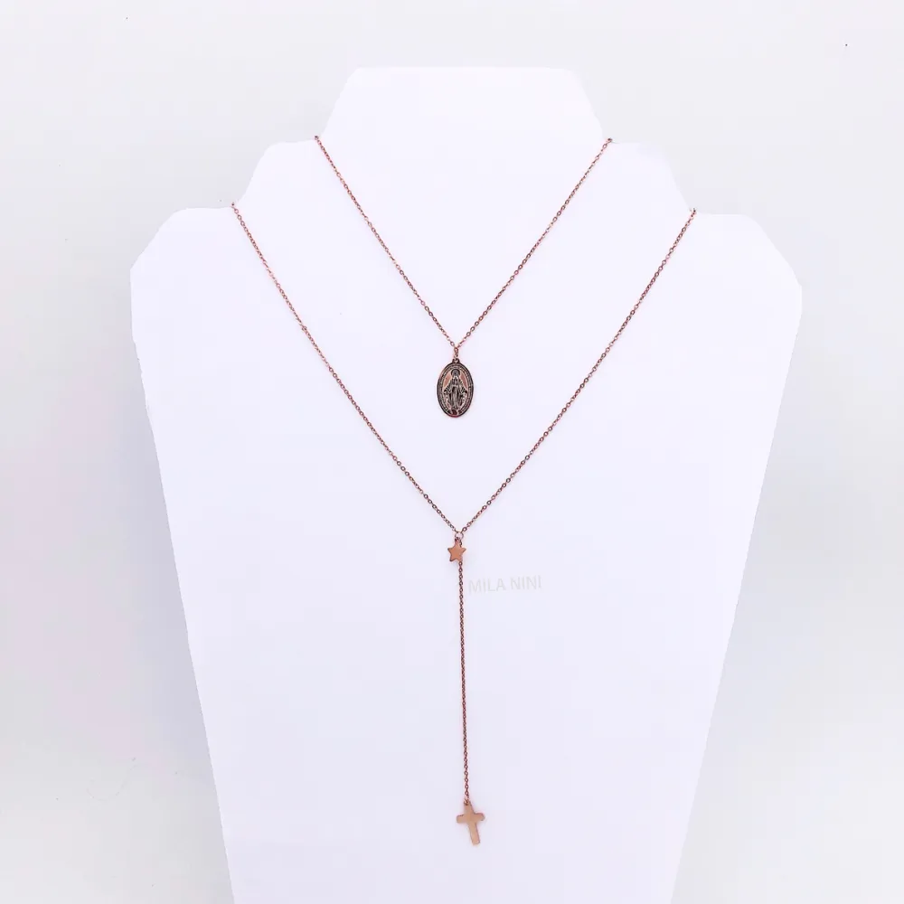 Madonina stella e croce Multifilo - Collana 45478