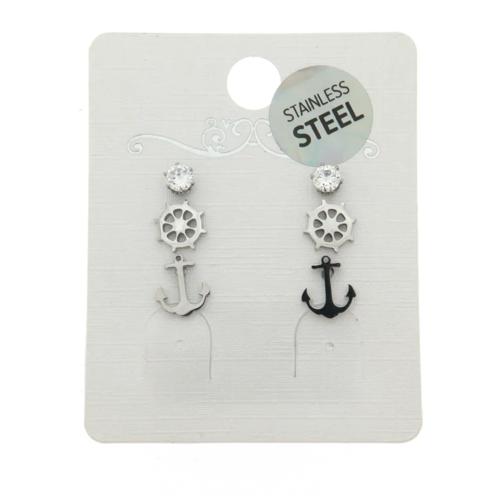 OAP3253-Delfino Polpo- Orecchini Tris a lobo in Acciaio