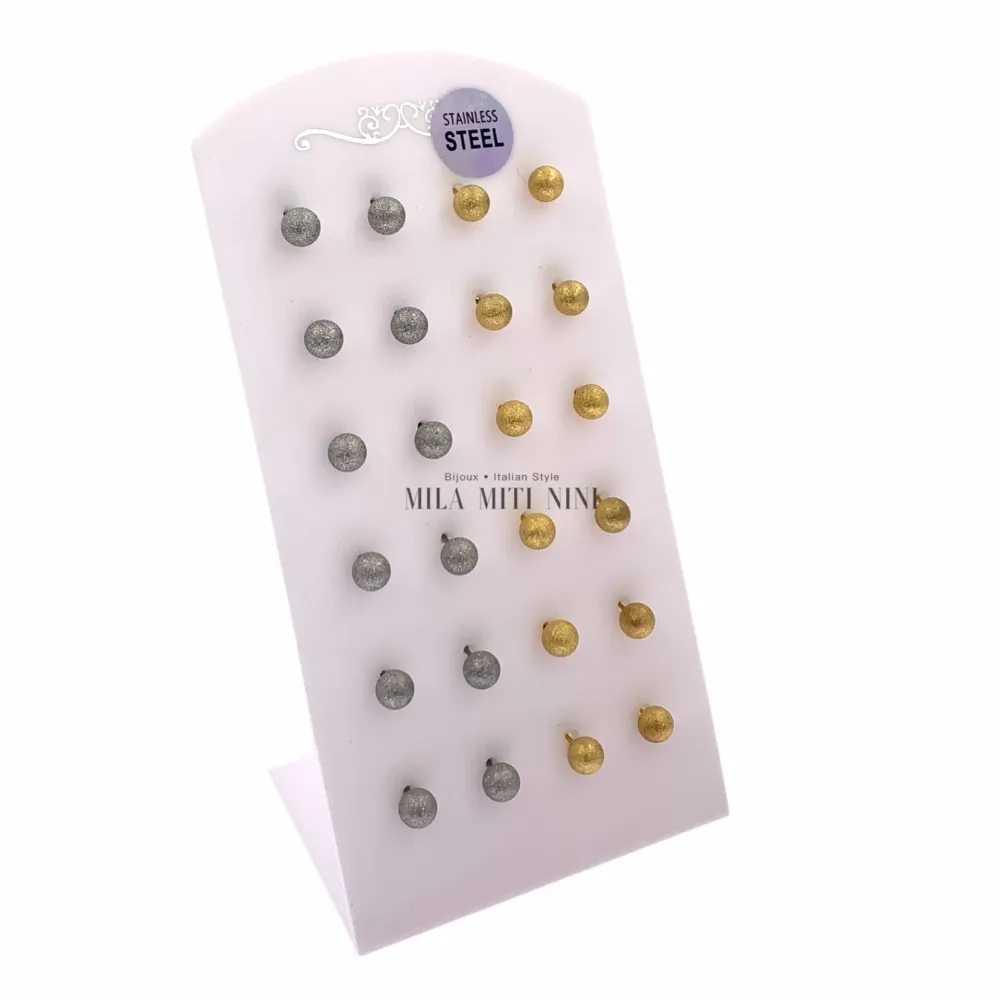 OPA450-204-Pallina 6mm Satinato-12 Paia Orecchini in Acciaio