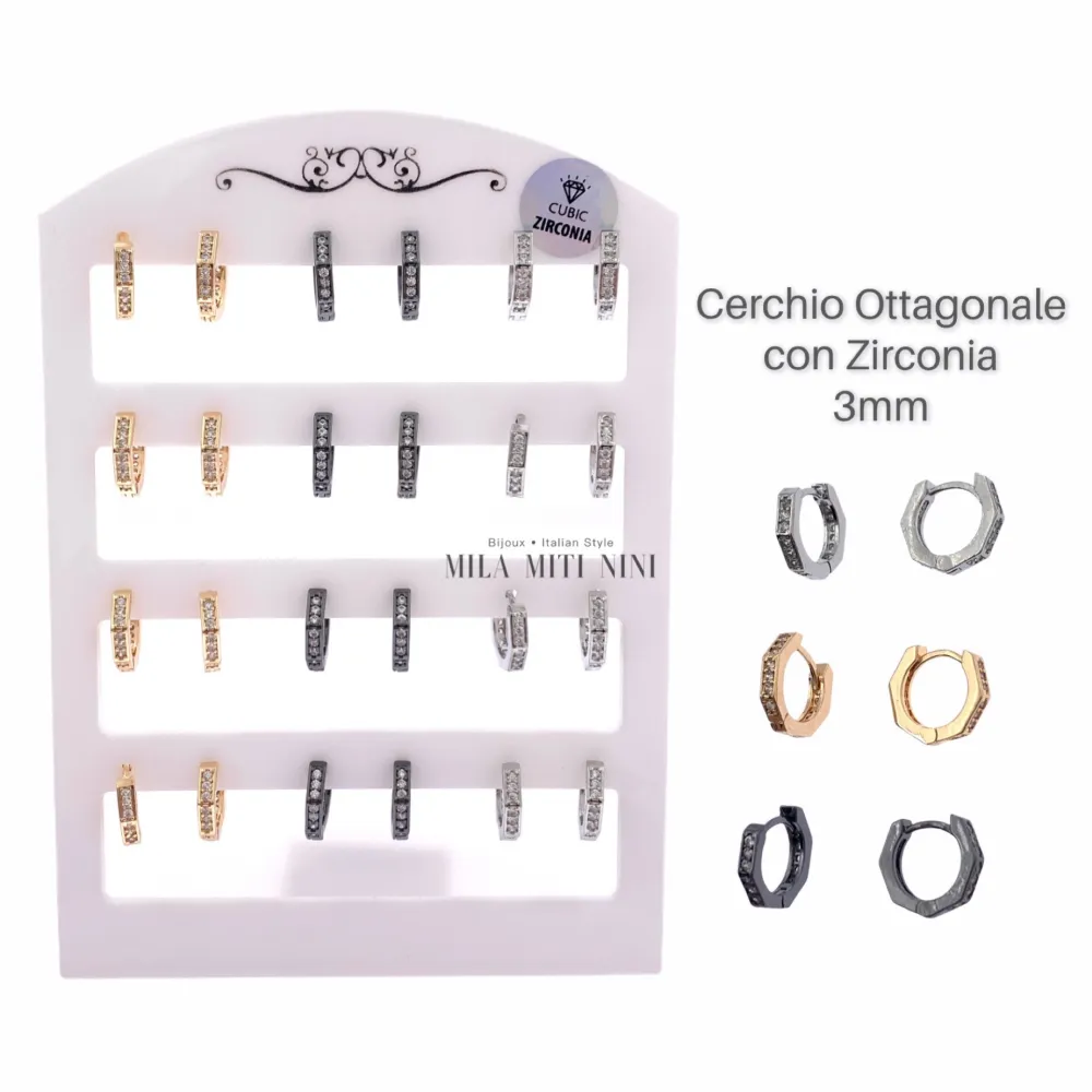 OPM8155-Cerchi Ottagonale-12 Paia Orecchini