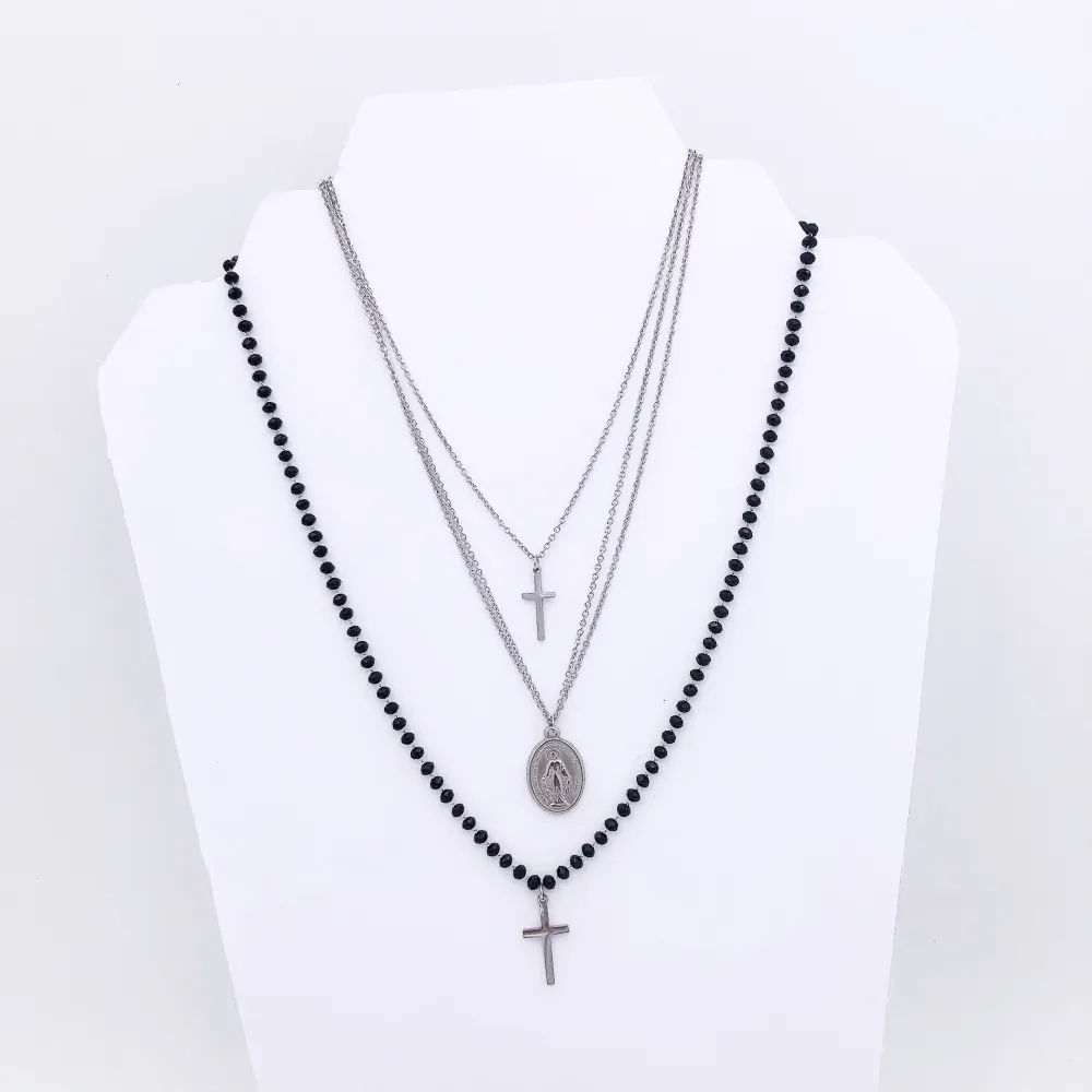 VCAC Croce Madonina  catena rosario 6621  - Collana acciaio