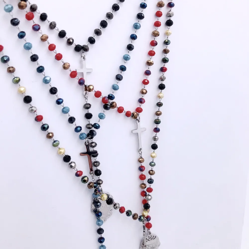 [VCAC Sacro cuore croce  rosario  6720 - Collana acciaio] VCAC Sacro cuore croce  rosario  6720 - Collana acciaio (Nero)