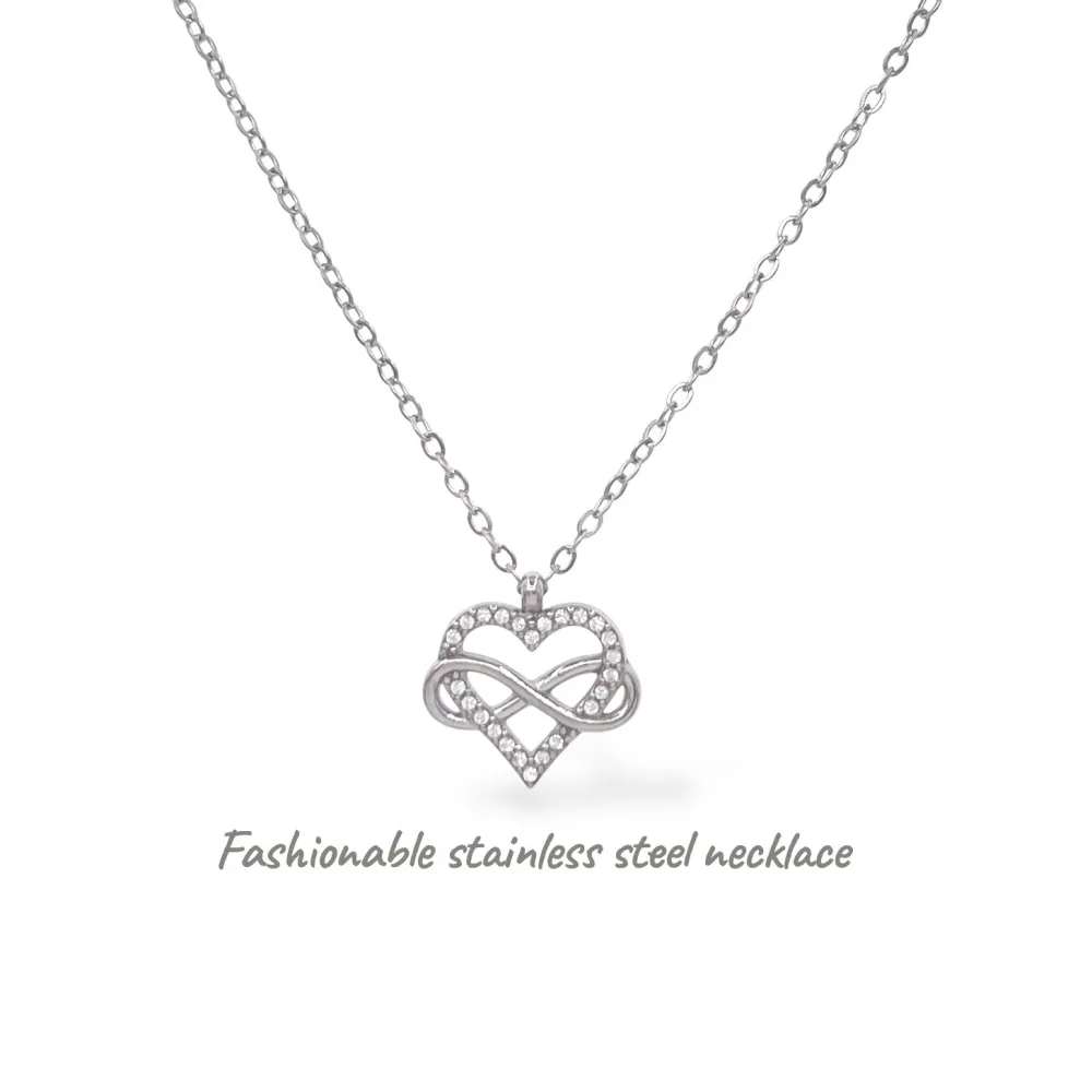 Cuore con infinito con Zirconia-Collana Corta in Acciaio - CL-795-10540 (Argento)