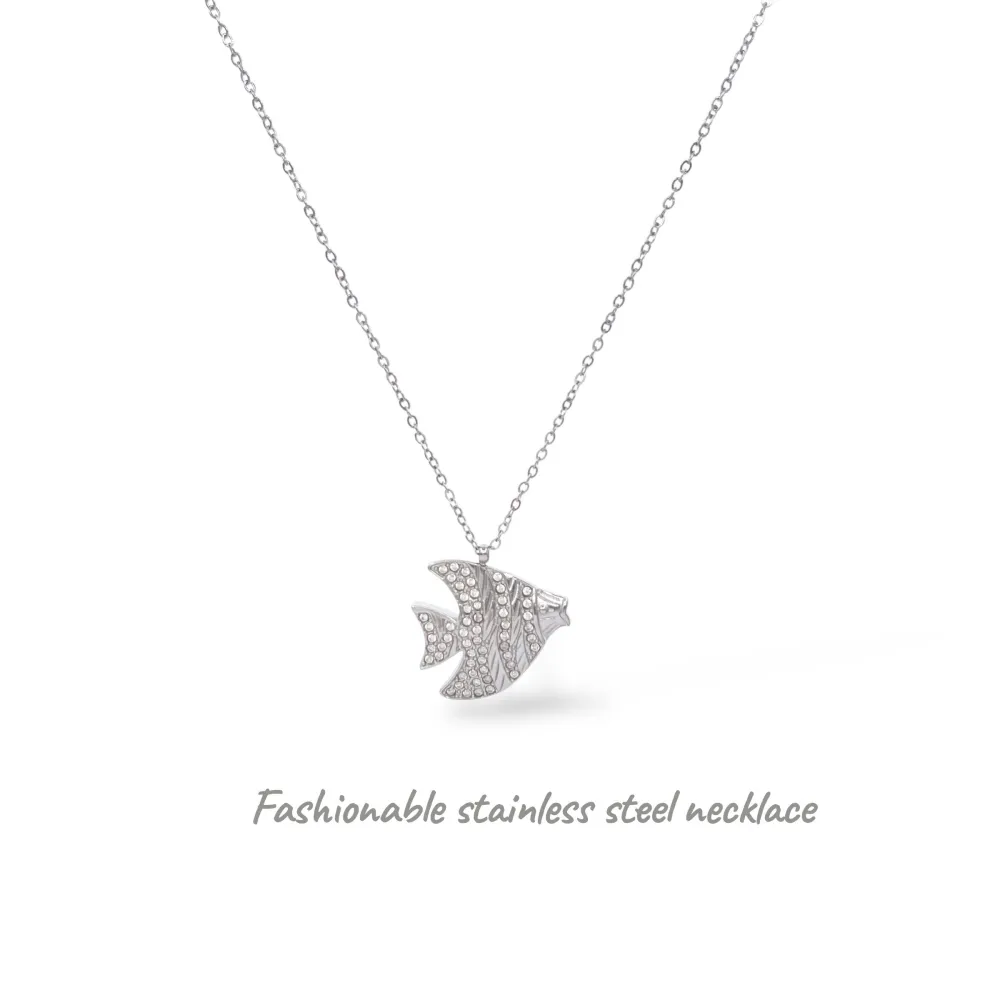 Pesce-Collana Corta in Acciaio - CL-795-10631 (Argento)