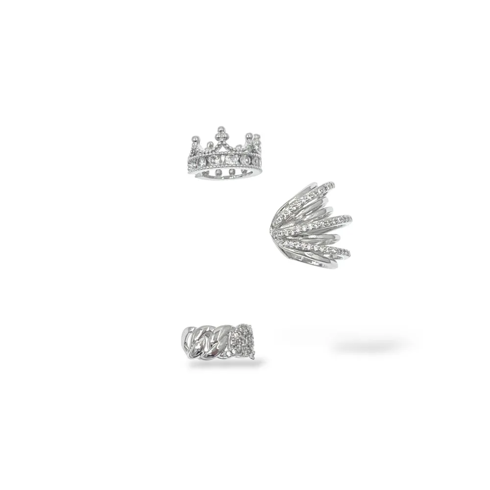 Set 3Pz  -Earcuff con Zirconia - EAK-506-374 (Argento)