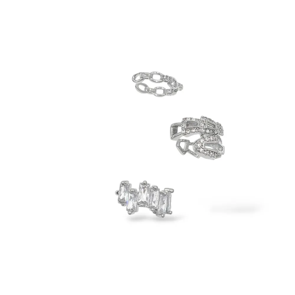Set 3Pz  -Earcuff con Zirconia - EAK-506-382 (Argento)